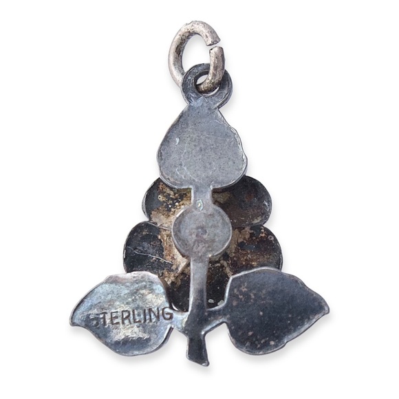 Vintage Sterling Silver Guilloche Enamel Flower Pendant / Charm Green Orange - Picture 4 of 4